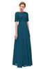 ColsBM Ansley Moroccan Blue Bridesmaid Dresses Modest Lace Jewel A-line Elbow Length Sleeve Zip up