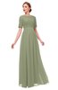 ColsBM Ansley Moss Green Bridesmaid Dresses Modest Lace Jewel A-line Elbow Length Sleeve Zip up