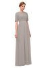 ColsBM Ansley Mushroom Bridesmaid Dresses Modest Lace Jewel A-line Elbow Length Sleeve Zip up