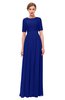 ColsBM Ansley Nautical Blue Bridesmaid Dresses Modest Lace Jewel A-line Elbow Length Sleeve Zip up
