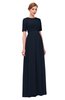 ColsBM Ansley Navy Blue Bridesmaid Dresses Modest Lace Jewel A-line Elbow Length Sleeve Zip up