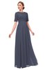 ColsBM Ansley Nightshadow Blue Bridesmaid Dresses Modest Lace Jewel A-line Elbow Length Sleeve Zip up