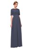 ColsBM Ansley Nightshadow Blue Bridesmaid Dresses Modest Lace Jewel A-line Elbow Length Sleeve Zip up