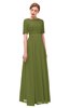 ColsBM Ansley Olive Green Bridesmaid Dresses Modest Lace Jewel A-line Elbow Length Sleeve Zip up