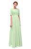 ColsBM Ansley Pale Green Bridesmaid Dresses Modest Lace Jewel A-line Elbow Length Sleeve Zip up