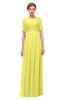 ColsBM Ansley Pale Yellow Bridesmaid Dresses Modest Lace Jewel A-line Elbow Length Sleeve Zip up