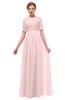 ColsBM Ansley Pastel Pink Bridesmaid Dresses Modest Lace Jewel A-line Elbow Length Sleeve Zip up