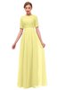 ColsBM Ansley Pastel Yellow Bridesmaid Dresses Modest Lace Jewel A-line Elbow Length Sleeve Zip up