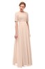 ColsBM Ansley Peach Puree Bridesmaid Dresses Modest Lace Jewel A-line Elbow Length Sleeve Zip up