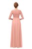 ColsBM Ansley Peach Bridesmaid Dresses Modest Lace Jewel A-line Elbow Length Sleeve Zip up