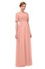 ColsBM Ansley Peach Bridesmaid Dresses Modest Lace Jewel A-line Elbow Length Sleeve Zip up