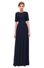 ColsBM Ansley Peacoat Bridesmaid Dresses Modest Lace Jewel A-line Elbow Length Sleeve Zip up