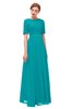 ColsBM Ansley Peacock Blue Bridesmaid Dresses Modest Lace Jewel A-line Elbow Length Sleeve Zip up