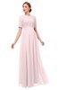 ColsBM Ansley Petal Pink Bridesmaid Dresses Modest Lace Jewel A-line Elbow Length Sleeve Zip up