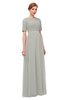 ColsBM Ansley Platinum Bridesmaid Dresses Modest Lace Jewel A-line Elbow Length Sleeve Zip up