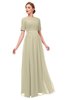 ColsBM Ansley Putty Bridesmaid Dresses Modest Lace Jewel A-line Elbow Length Sleeve Zip up