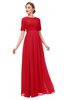 ColsBM Ansley Red Bridesmaid Dresses Modest Lace Jewel A-line Elbow Length Sleeve Zip up