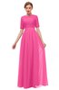 ColsBM Ansley Rose Pink Bridesmaid Dresses Modest Lace Jewel A-line Elbow Length Sleeve Zip up