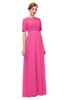 ColsBM Ansley Rose Pink Bridesmaid Dresses Modest Lace Jewel A-line Elbow Length Sleeve Zip up