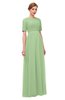 ColsBM Ansley Sage Green Bridesmaid Dresses Modest Lace Jewel A-line Elbow Length Sleeve Zip up
