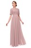 ColsBM Ansley Silver Pink Bridesmaid Dresses Modest Lace Jewel A-line Elbow Length Sleeve Zip up