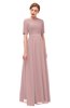 ColsBM Ansley Silver Pink Bridesmaid Dresses Modest Lace Jewel A-line Elbow Length Sleeve Zip up