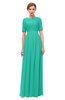 ColsBM Ansley Viridian Green Bridesmaid Dresses Modest Lace Jewel A-line Elbow Length Sleeve Zip up