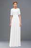ColsBM Ansley White Bridesmaid Dresses Modest Lace Jewel A-line Elbow Length Sleeve Zip up