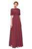 ColsBM Ansley Wine Bridesmaid Dresses Modest Lace Jewel A-line Elbow Length Sleeve Zip up