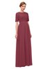 ColsBM Ansley Wine Bridesmaid Dresses Modest Lace Jewel A-line Elbow Length Sleeve Zip up