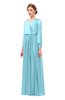 ColsBM Carey Aqua Bridesmaid Dresses Long Sleeve A-line Glamorous Split-Front Floor Length V-neck