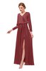 ColsBM Carey Aurora Red Bridesmaid Dresses Long Sleeve A-line Glamorous Split-Front Floor Length V-neck