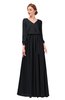 ColsBM Carey Black Bridesmaid Dresses Long Sleeve A-line Glamorous Split-Front Floor Length V-neck