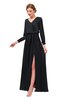 ColsBM Carey Black Bridesmaid Dresses Long Sleeve A-line Glamorous Split-Front Floor Length V-neck