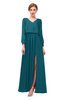 ColsBM Carey Blue Coral Bridesmaid Dresses Long Sleeve A-line Glamorous Split-Front Floor Length V-neck