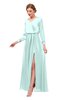 ColsBM Carey Blue Glass Bridesmaid Dresses Long Sleeve A-line Glamorous Split-Front Floor Length V-neck