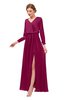 ColsBM Carey Burgundy Bridesmaid Dresses Long Sleeve A-line Glamorous Split-Front Floor Length V-neck