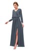 ColsBM Carey Charcoal Bridesmaid Dresses Long Sleeve A-line Glamorous Split-Front Floor Length V-neck