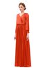 ColsBM Carey Cherry Tomato Bridesmaid Dresses Long Sleeve A-line Glamorous Split-Front Floor Length V-neck