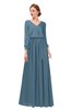 ColsBM Carey Copen Blue Bridesmaid Dresses Long Sleeve A-line Glamorous Split-Front Floor Length V-neck