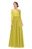 ColsBM Carey Cream Gold Bridesmaid Dresses Long Sleeve A-line Glamorous Split-Front Floor Length V-neck