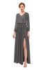 ColsBM Carey Dark Gull Gray Bridesmaid Dresses Long Sleeve A-line Glamorous Split-Front Floor Length V-neck