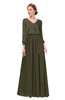 ColsBM Carey Dark Olive Bridesmaid Dresses Long Sleeve A-line Glamorous Split-Front Floor Length V-neck