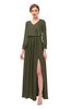 ColsBM Carey Dark Olive Bridesmaid Dresses Long Sleeve A-line Glamorous Split-Front Floor Length V-neck