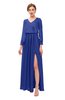 ColsBM Carey Electric Blue Bridesmaid Dresses Long Sleeve A-line Glamorous Split-Front Floor Length V-neck