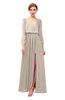 ColsBM Carey Fawn Bridesmaid Dresses Long Sleeve A-line Glamorous Split-Front Floor Length V-neck