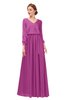 ColsBM Carey Festival Fuchsia Bridesmaid Dresses Long Sleeve A-line Glamorous Split-Front Floor Length V-neck