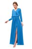 ColsBM Carey French Blue Bridesmaid Dresses Long Sleeve A-line Glamorous Split-Front Floor Length V-neck