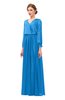 ColsBM Carey French Blue Bridesmaid Dresses Long Sleeve A-line Glamorous Split-Front Floor Length V-neck