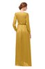 ColsBM Carey Gold Bridesmaid Dresses Long Sleeve A-line Glamorous Split-Front Floor Length V-neck